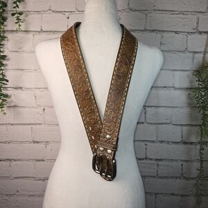 BKE Vintage Embossed Tan Leather Belt Mens Size36